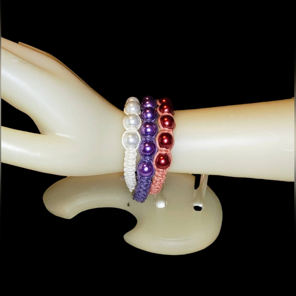 3 Set Macrame Beaded Bracelets | Handmade 6.75 - 7", size med